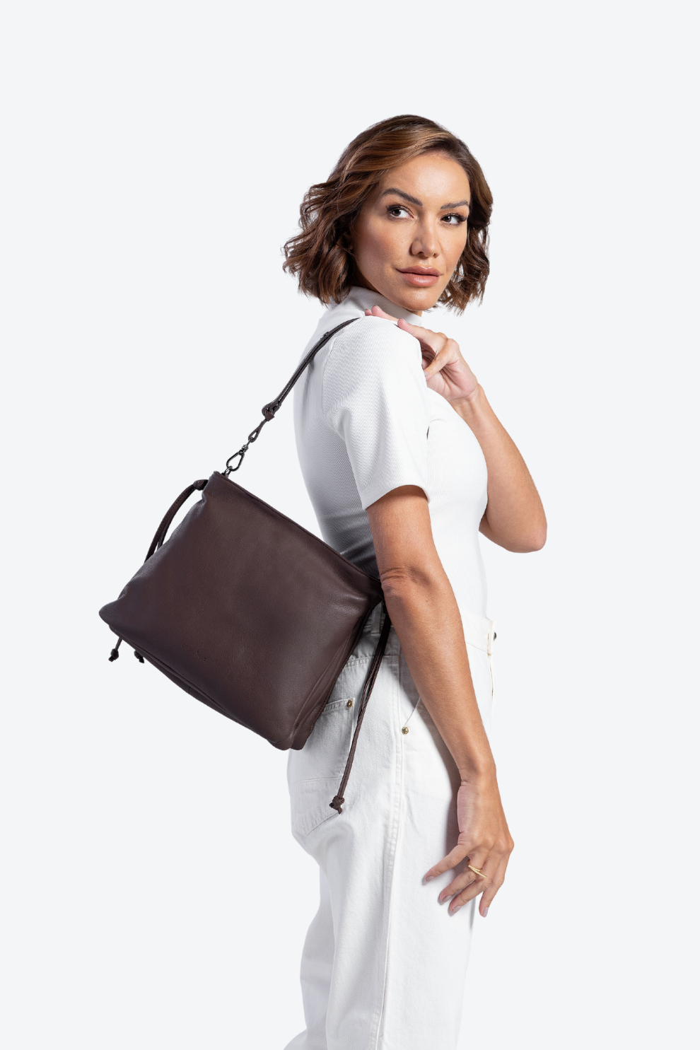 Bolsa Couro Shoulder Transversal Média