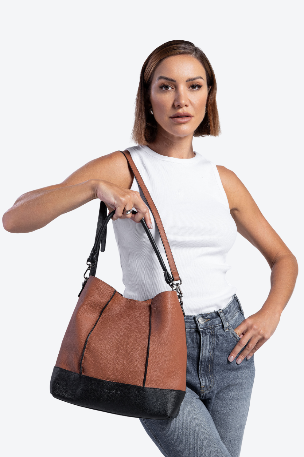 Bolsa Couro Hobo Bicolor Grande