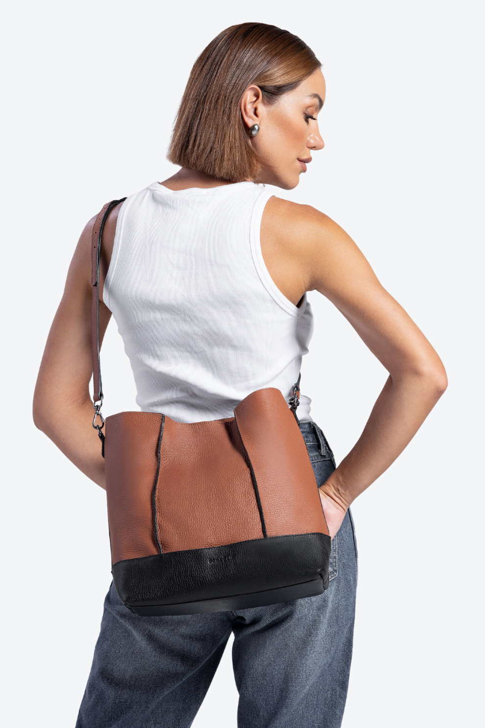 Bolsa Couro Hobo Bicolor Grande