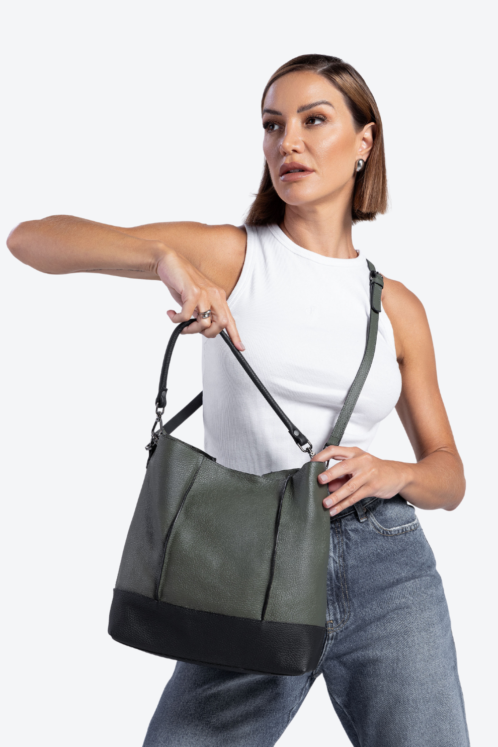 Bolsa Couro Hobo Bicolor Grande