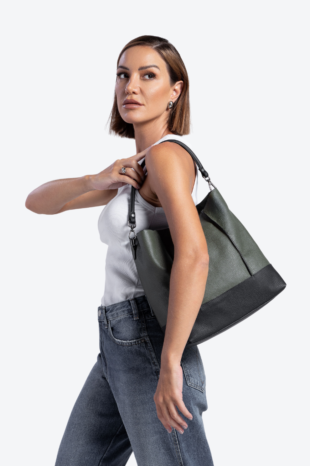 Bolsa Couro Hobo Bicolor Grande