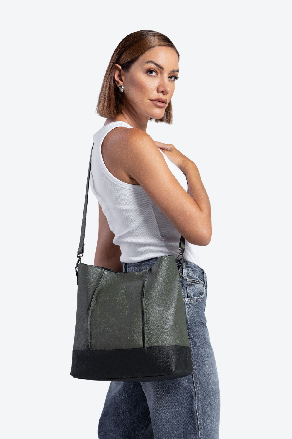 Bolsa Couro Hobo Bicolor Grande