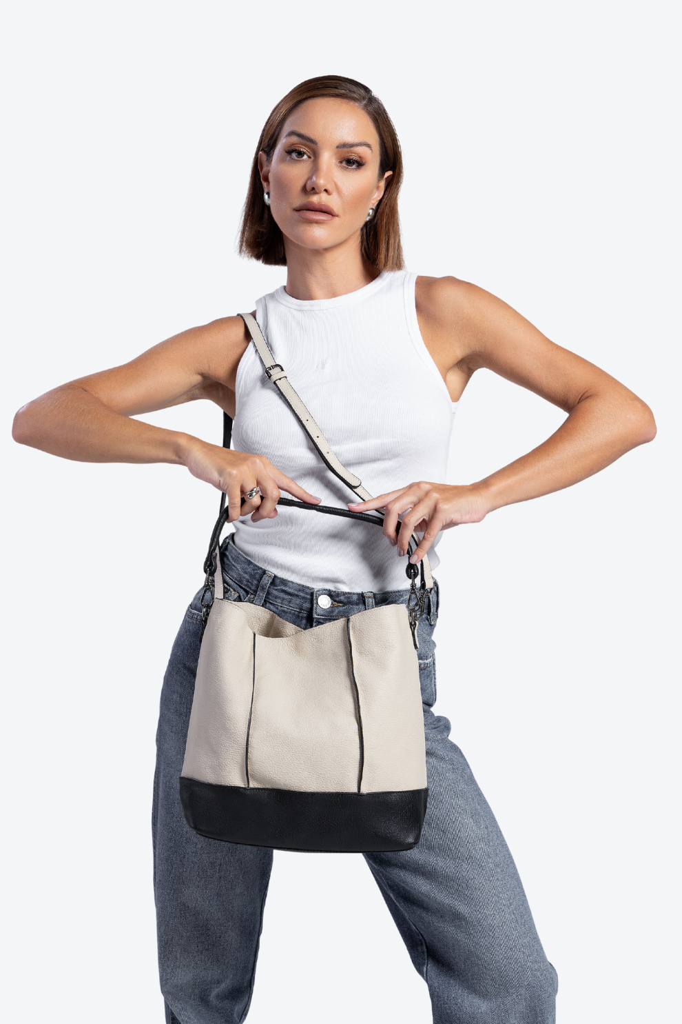 Bolsa Couro Hobo Bicolor Grande