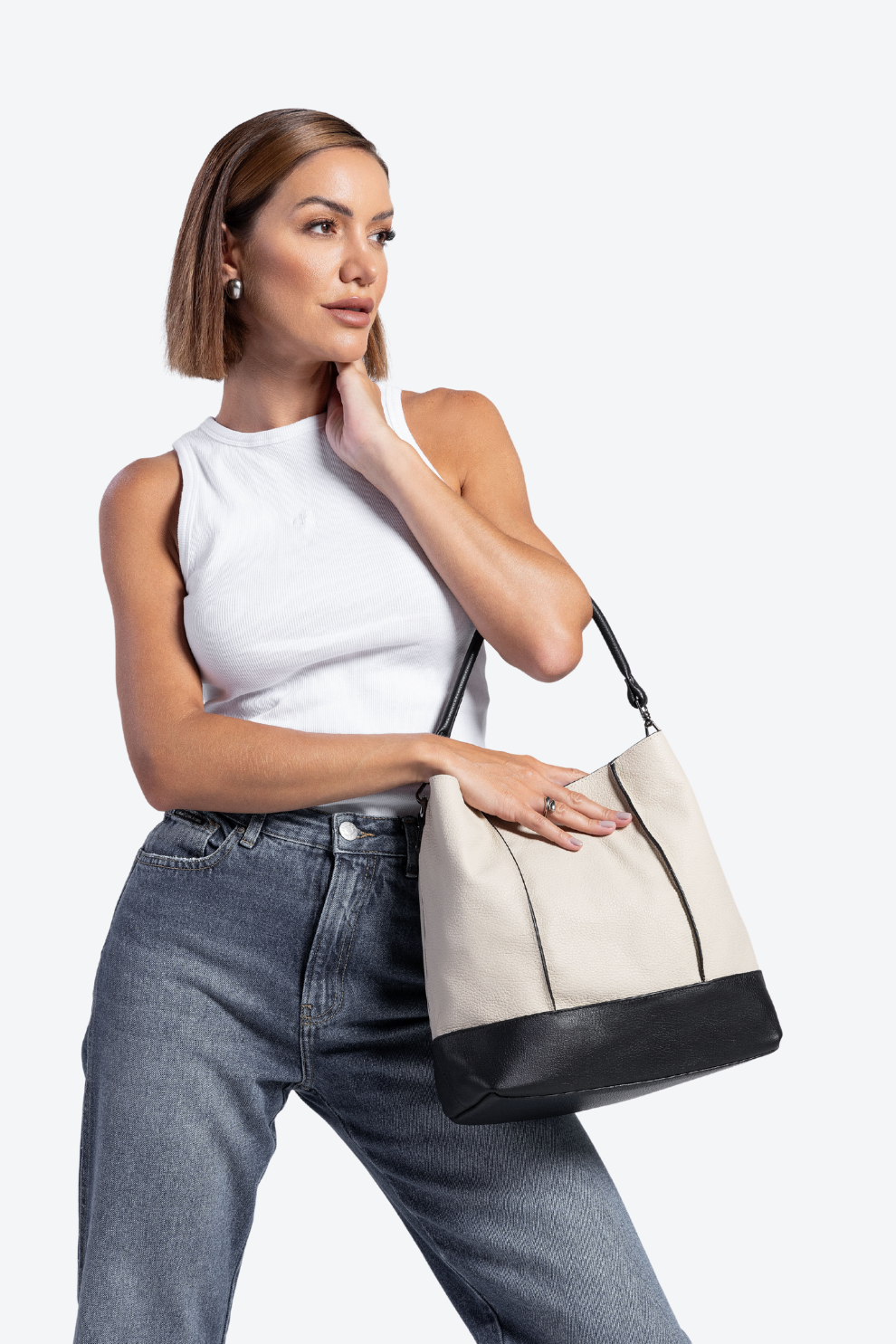 Bolsa Couro Hobo Bicolor Grande