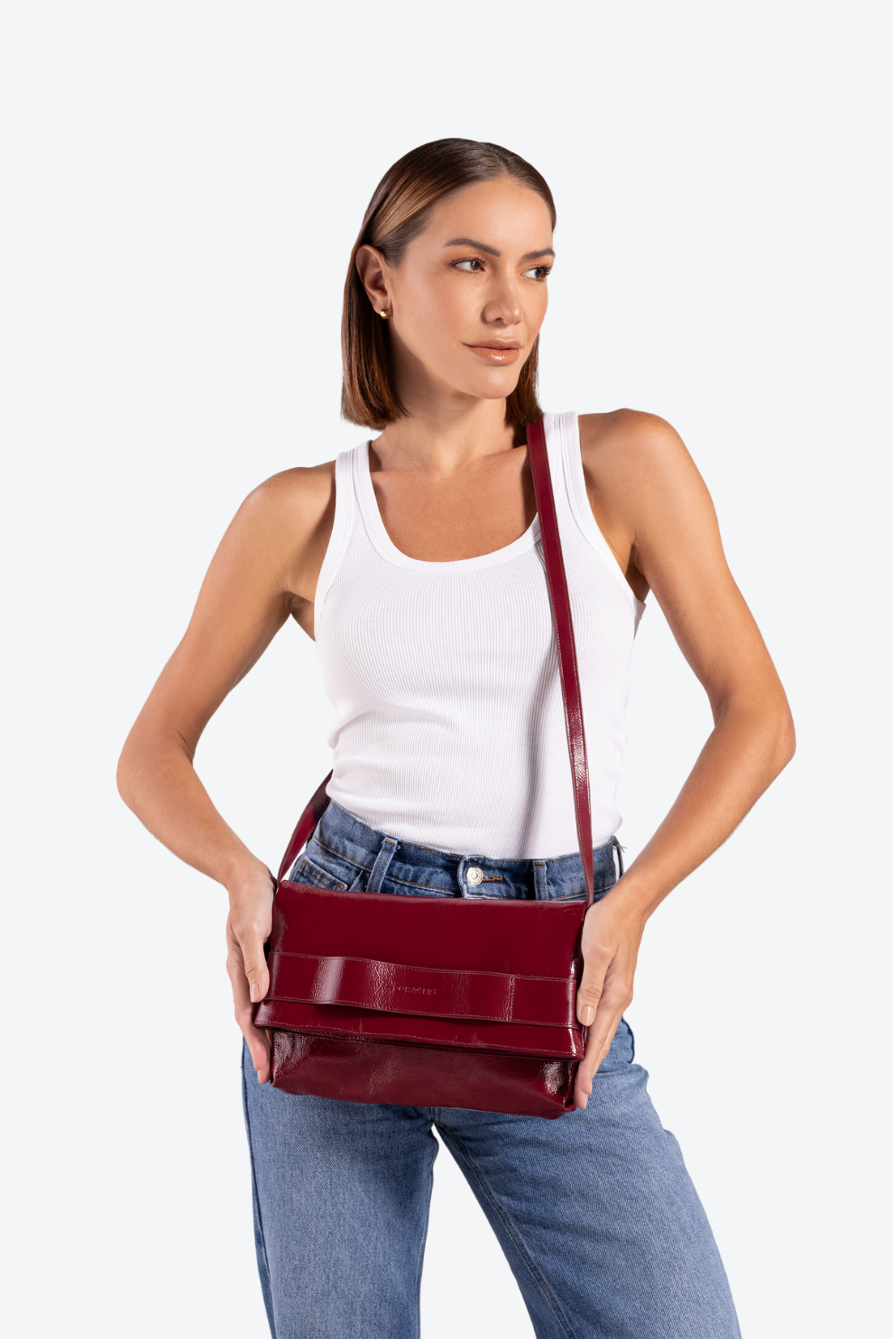 Bolsa Clutch Couro Faixa Média