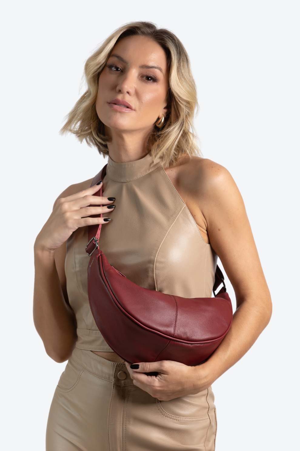 Bolsa Pochete Couro Meia Lua Média