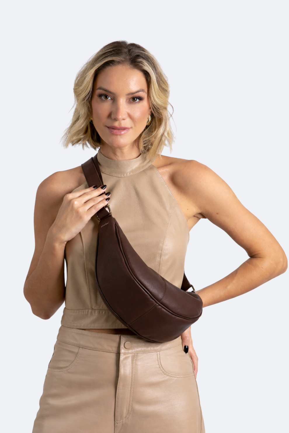 Bolsa Pochete Couro Meia Lua Média