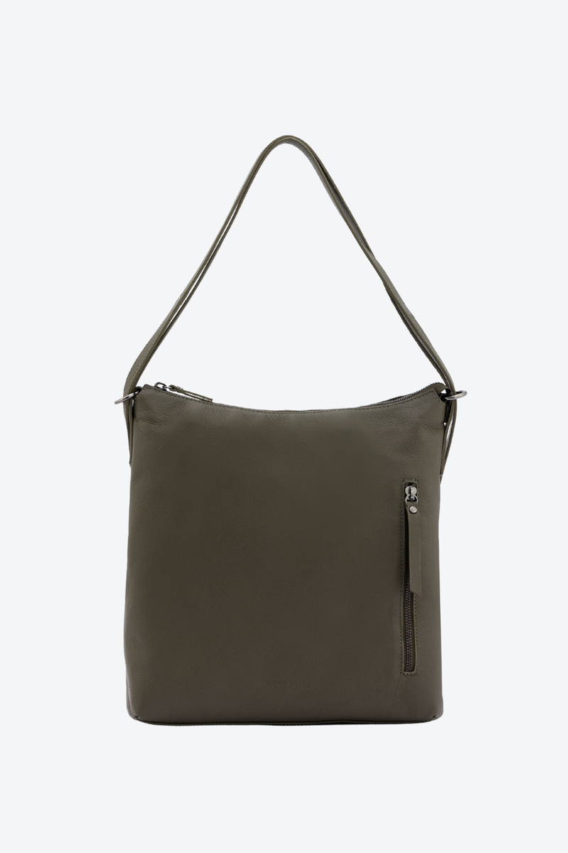 Bolsa Couro Vira Mochila Zíper Grande