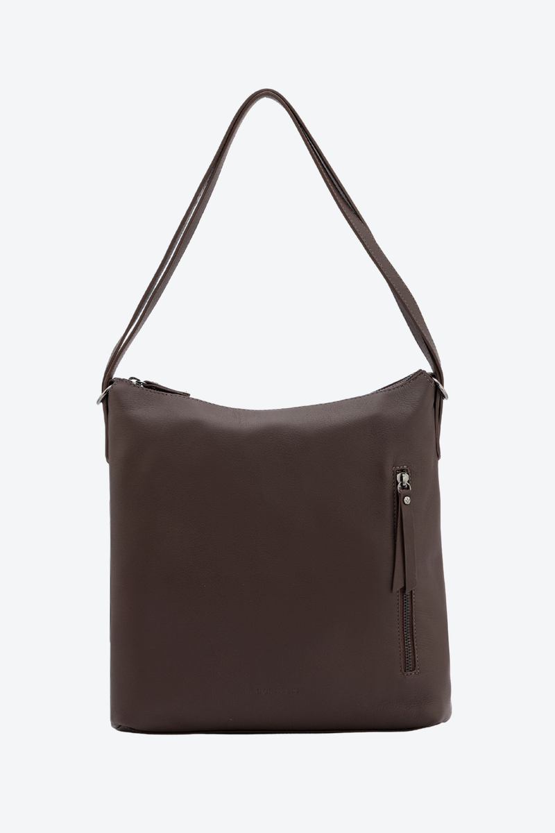 Bolsa Couro Vira Mochila Zíper Grande