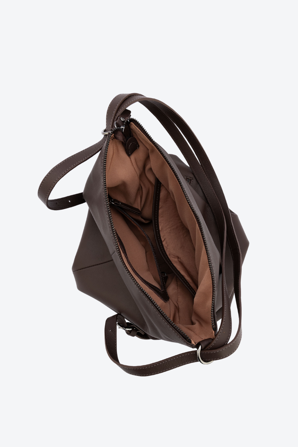 Bolsa Couro Vira Mochila Zíper Grande