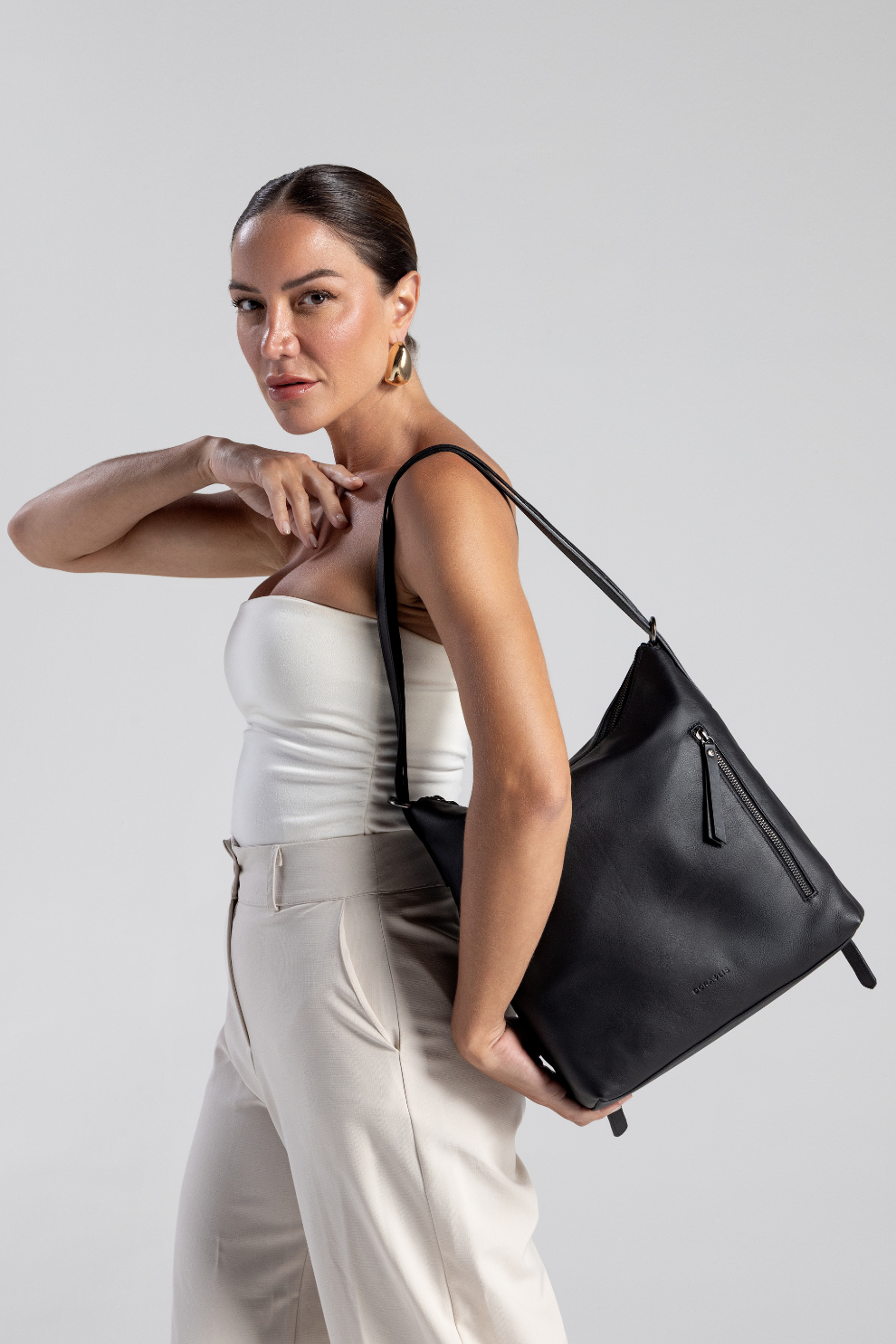 Bolsa Couro Vira Mochila Zíper Grande