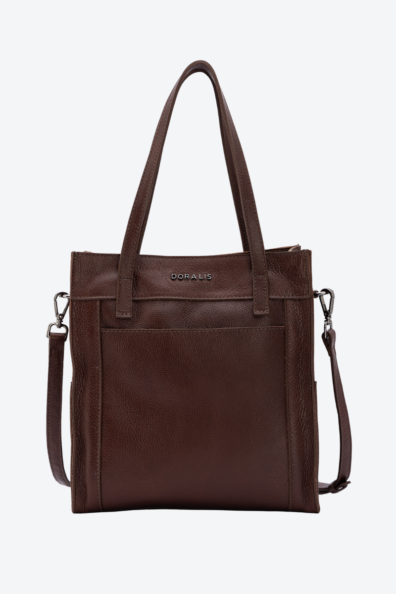Bolsa Tote em Couro com Bolsos Laterais Média