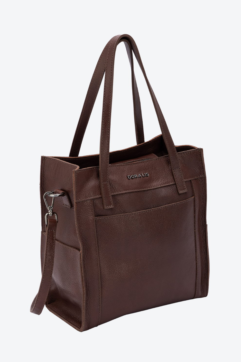 Bolsa Tote em Couro com Bolsos Laterais Média