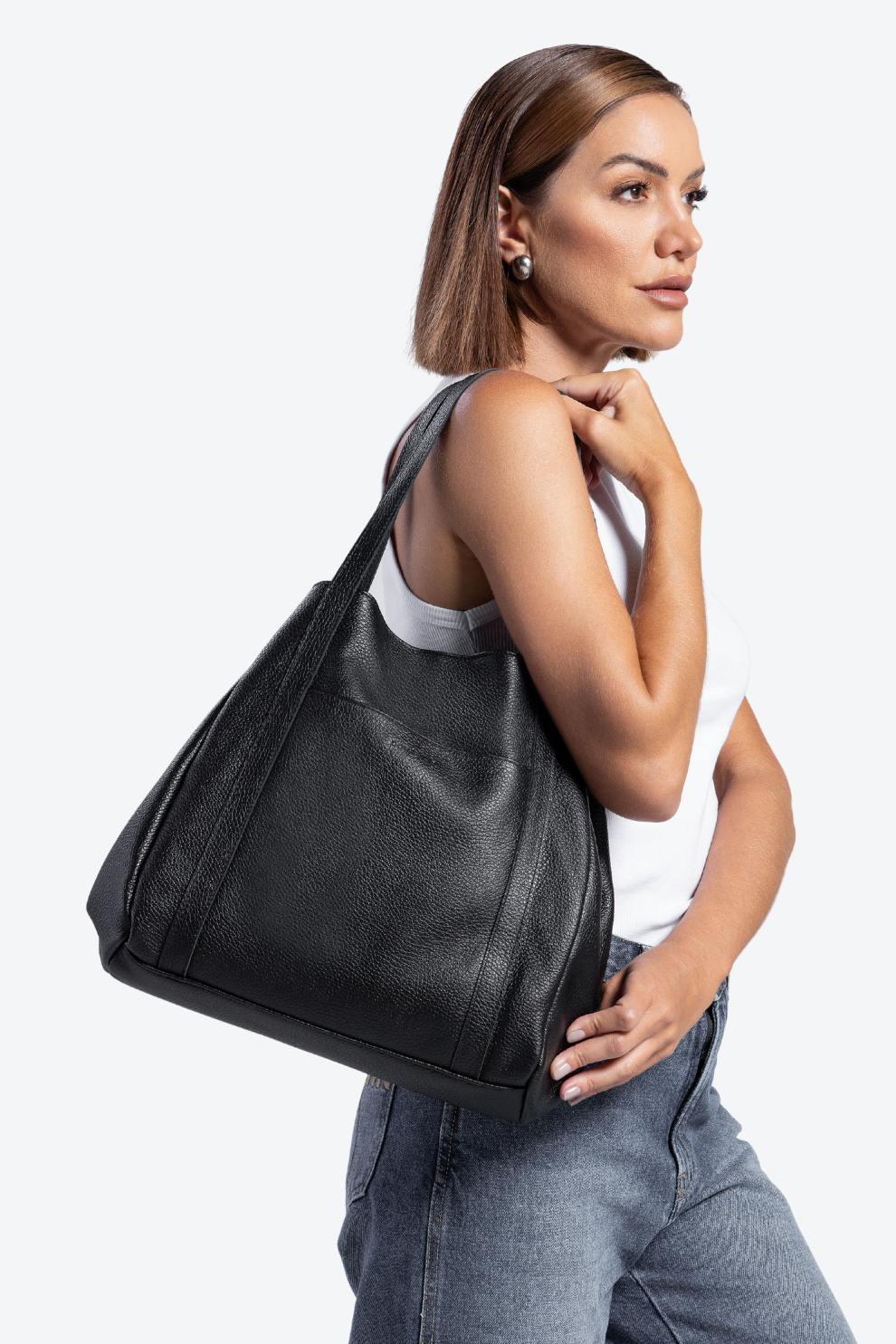 Bolsa Couro Três Divisórias Grande