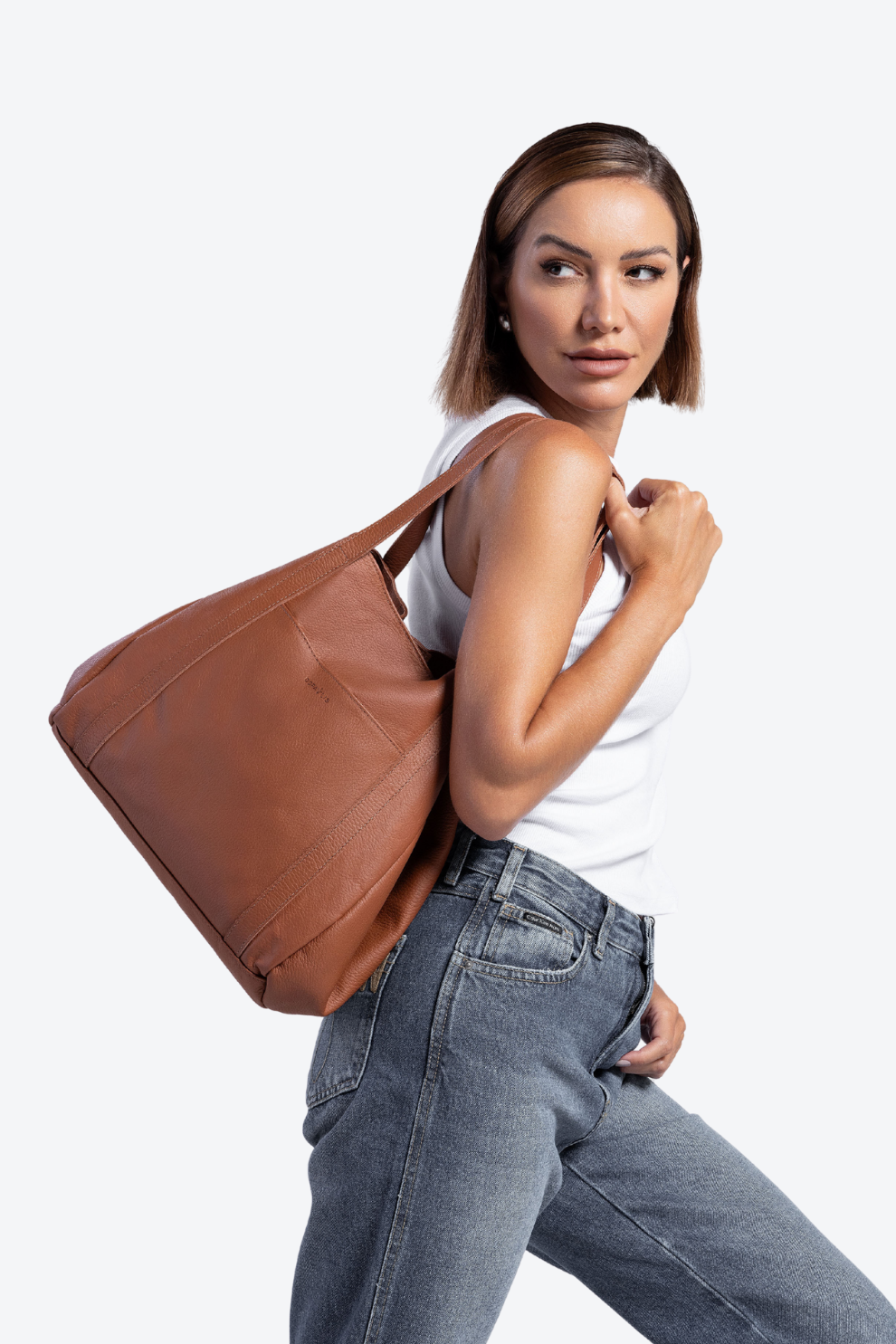 Bolsa Couro Três Divisórias Grande