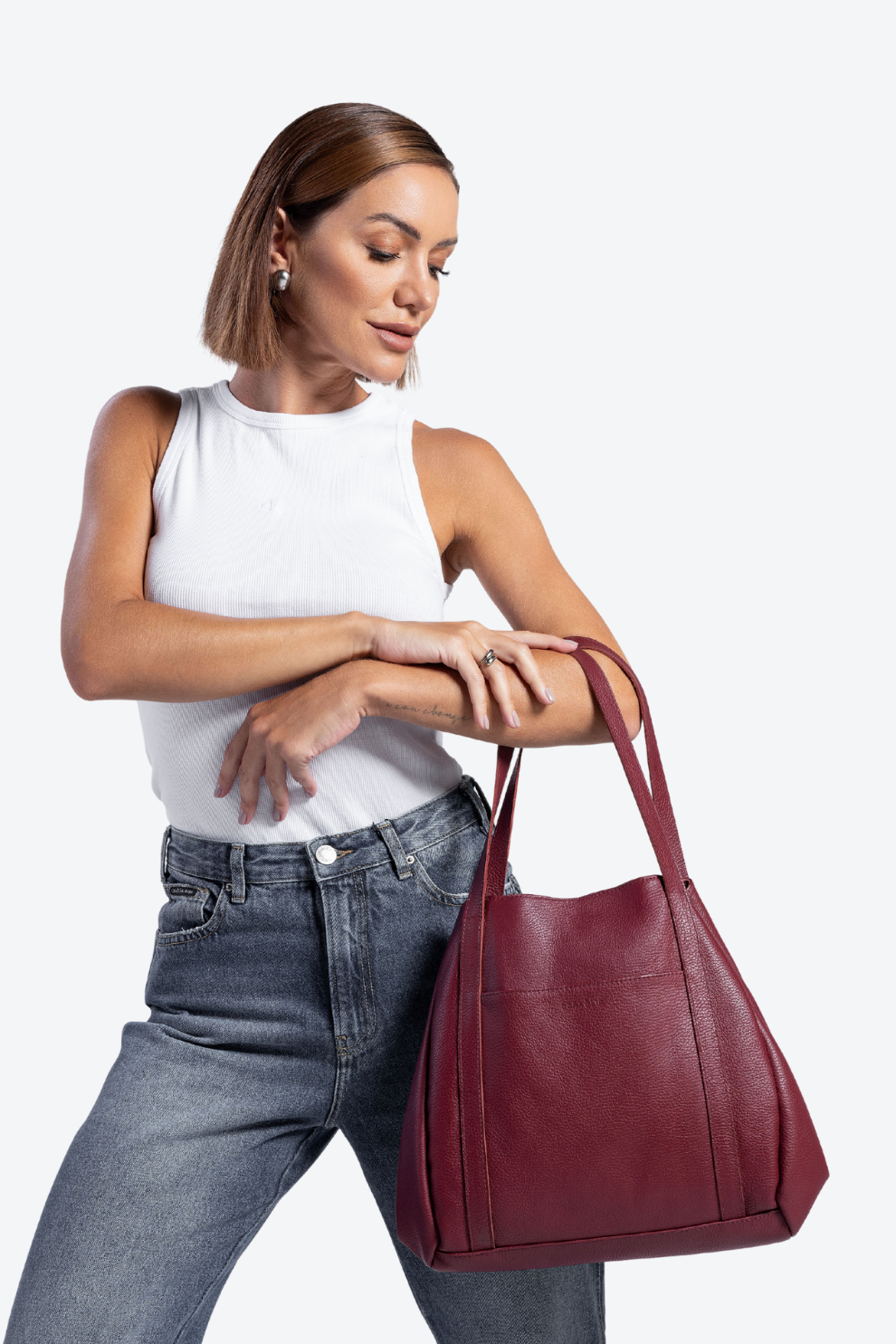 Bolsa Couro Três Divisórias Grande