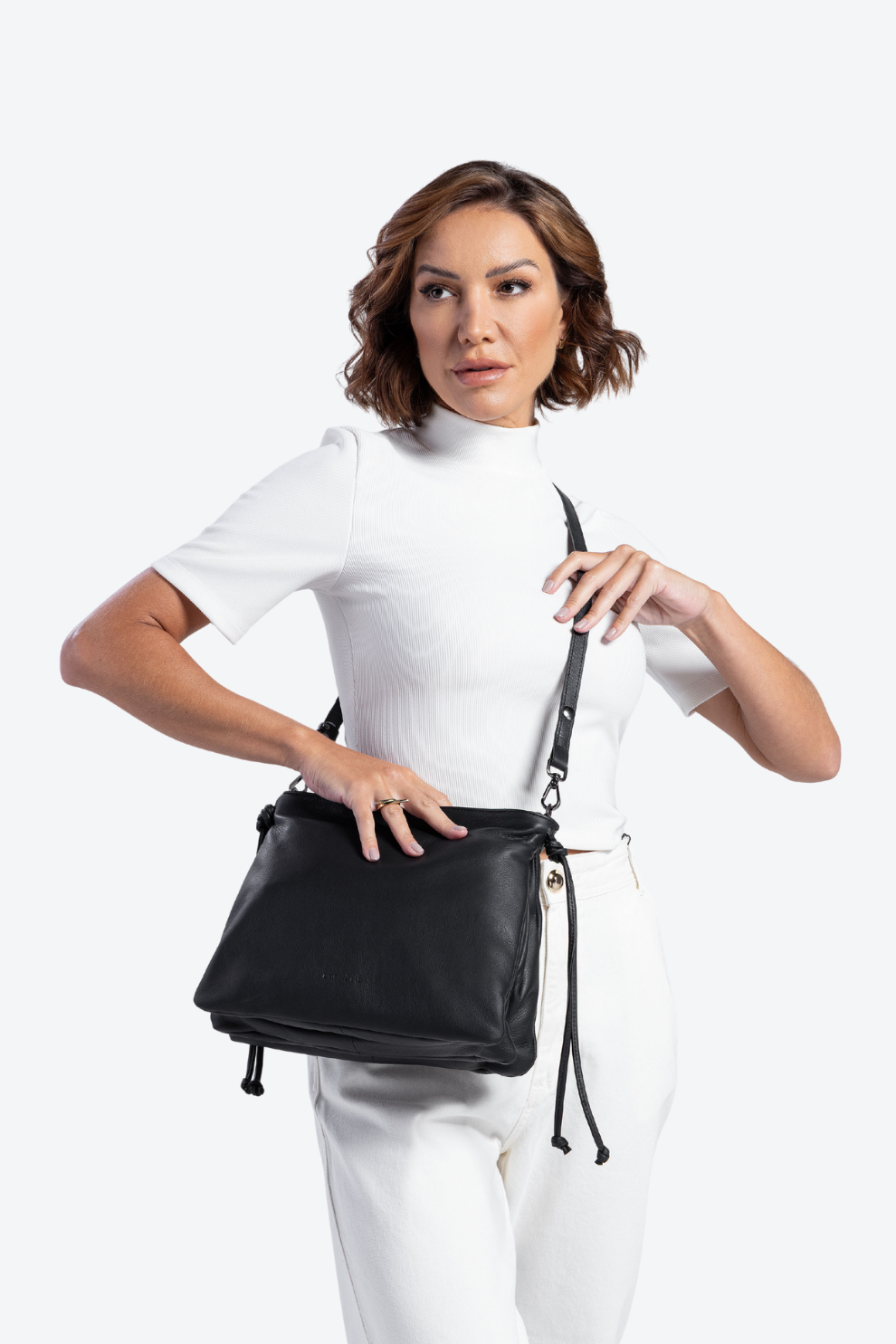 Bolsa Couro Shoulder Transversal Média