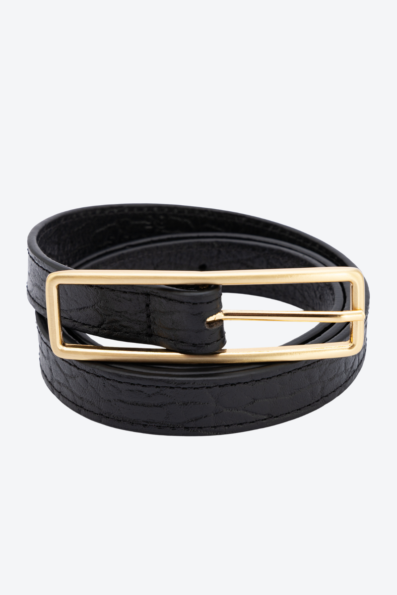 Cinto Fino Couro Fivela Retangular