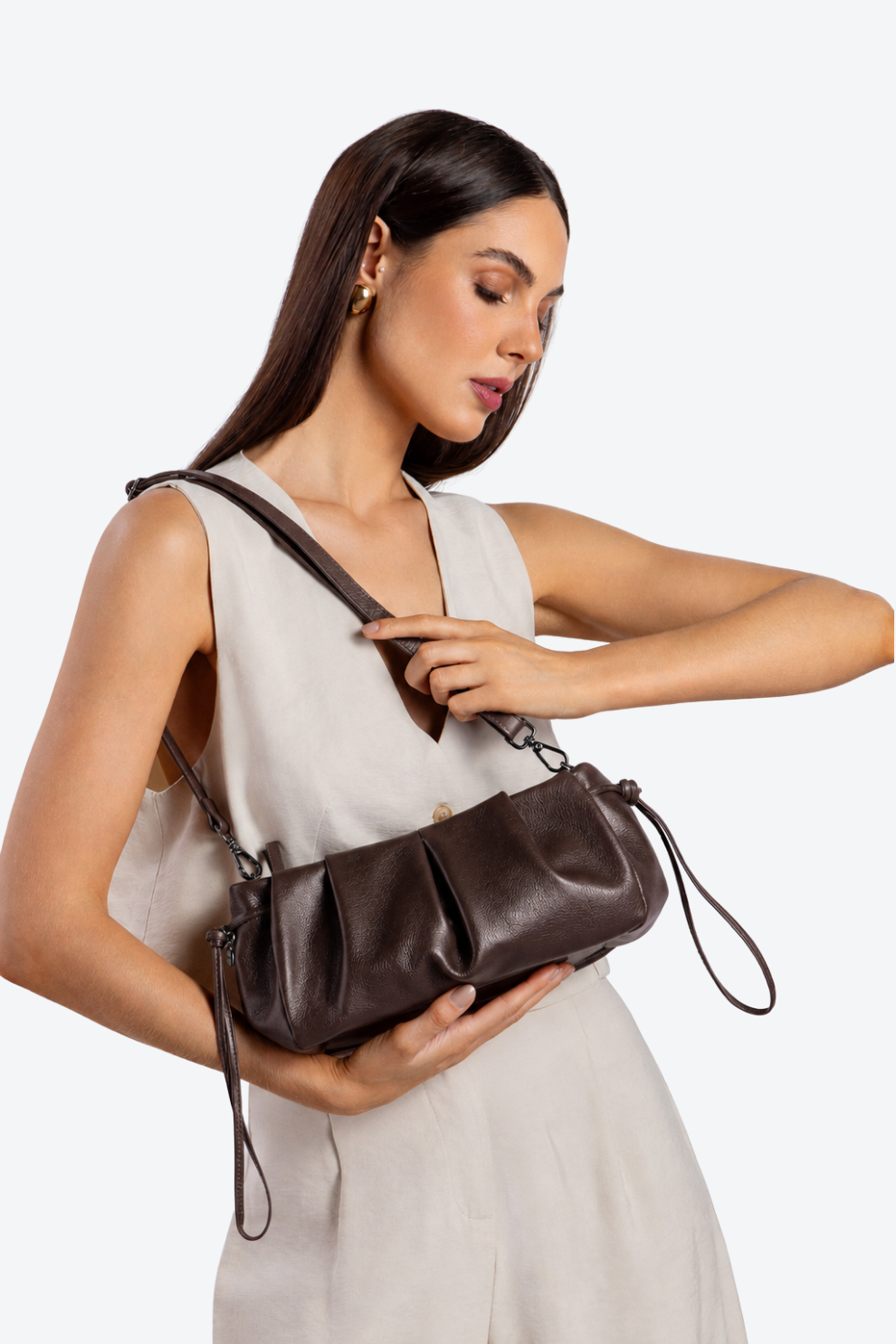 Bolsa Couro Baguete Slouchy Média