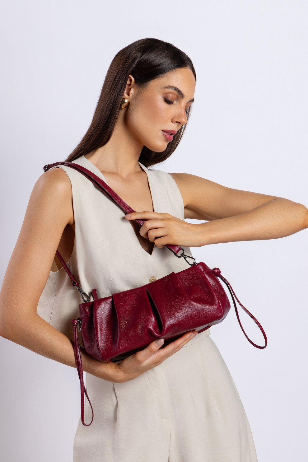 Bolsa Couro Baguete Slouchy Média