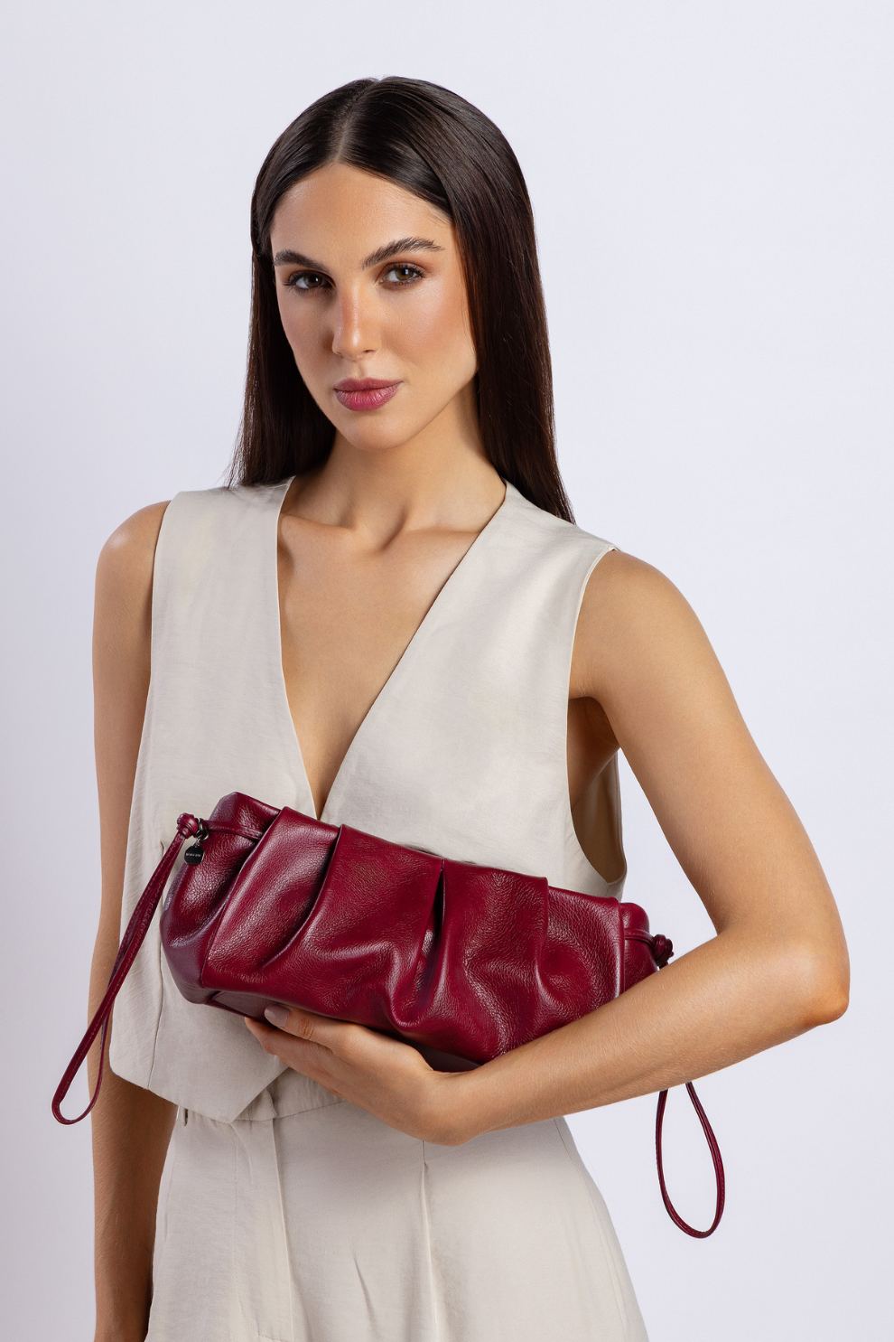 Bolsa Couro Baguete Slouchy Média