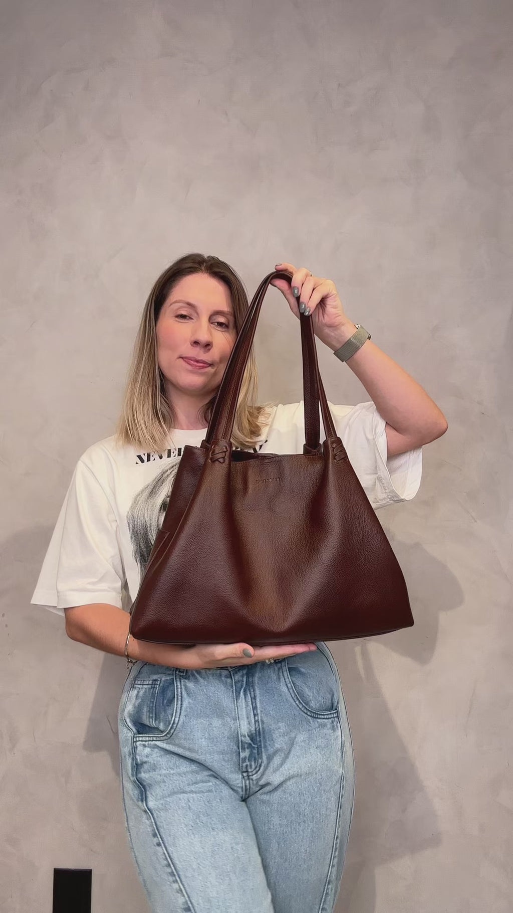 Bolsa Couro Shopping Detalhe Grande