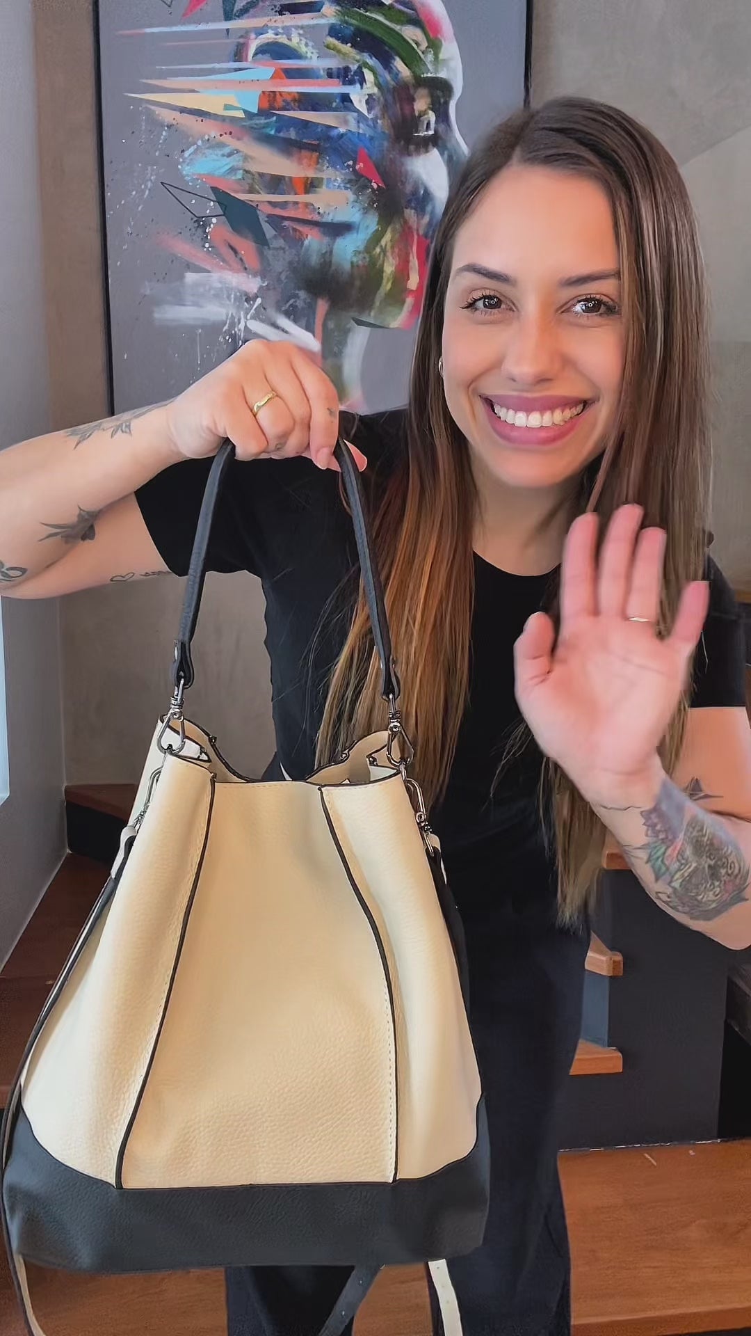 Bolsa Couro Hobo Bicolor Grande